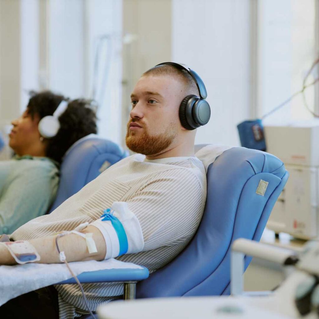 Patient listening to music during surgery prep