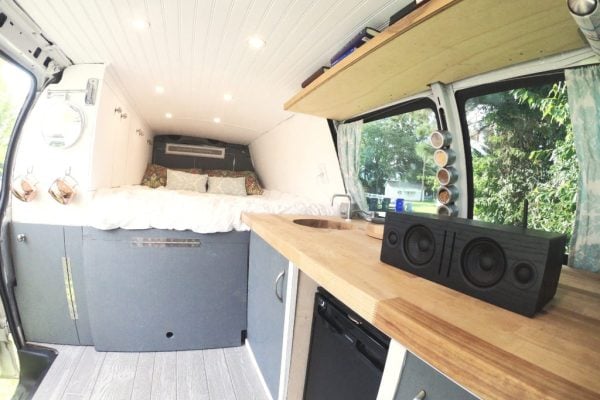 Tiny living van at night